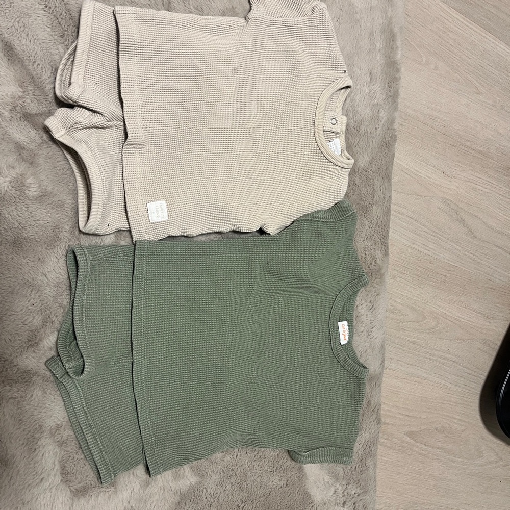 Kids' Waffle Knit Top and Shorts Set in Green and Cream